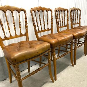 เก้าอี้เบาะหนังดึงดุมสไตล์นโปเลียน 3 ชุด 4 ตัว