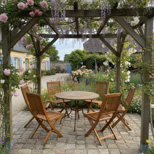 ชุดเก้าอี้สนามไม้แท้งานดีไซด์พับได้ 6ตัว