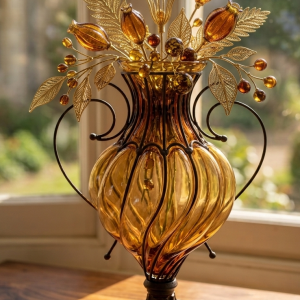 แจกันแก้วเป่าเหล็กดัดสไตล์มูราโน่